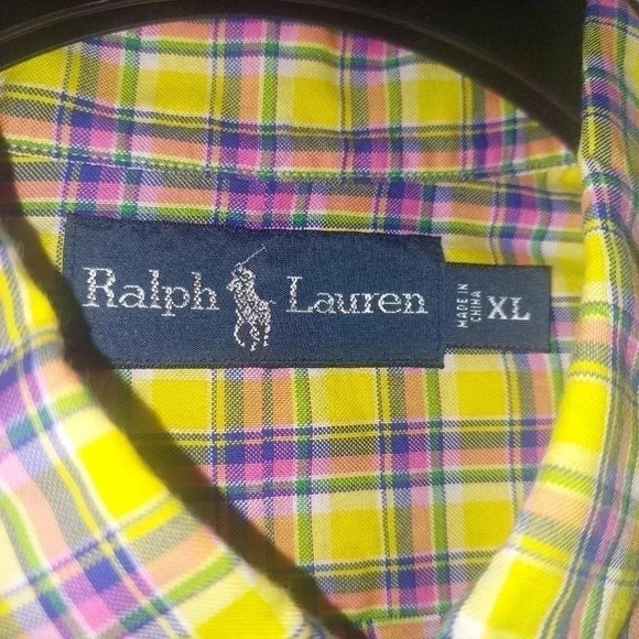 Ralph Lauren Shirt Men's XL Yellow Plaid Long Sleeve Button Down Cotton - Picture 6 of 6